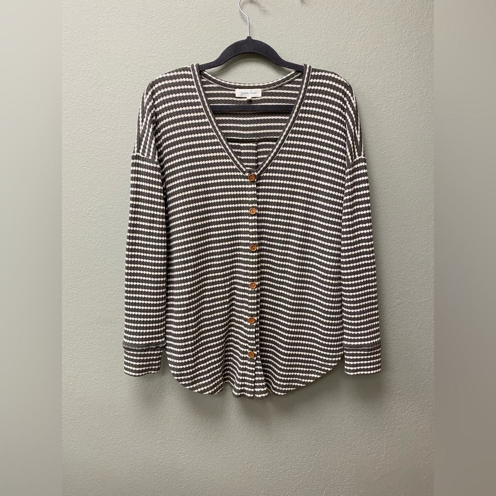 Grace &‎ Lace Gray Striped Knit Top